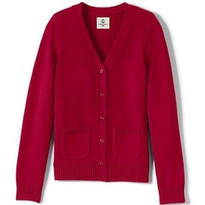 Lands’ End Kids Cotton Modal Red Cardigan Uniform Sweater | Size XL (16)
